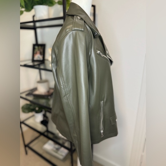 Scoop Women's Faux Leather Moto Jacket Olive Army Green Size L - Picture 9 of 11